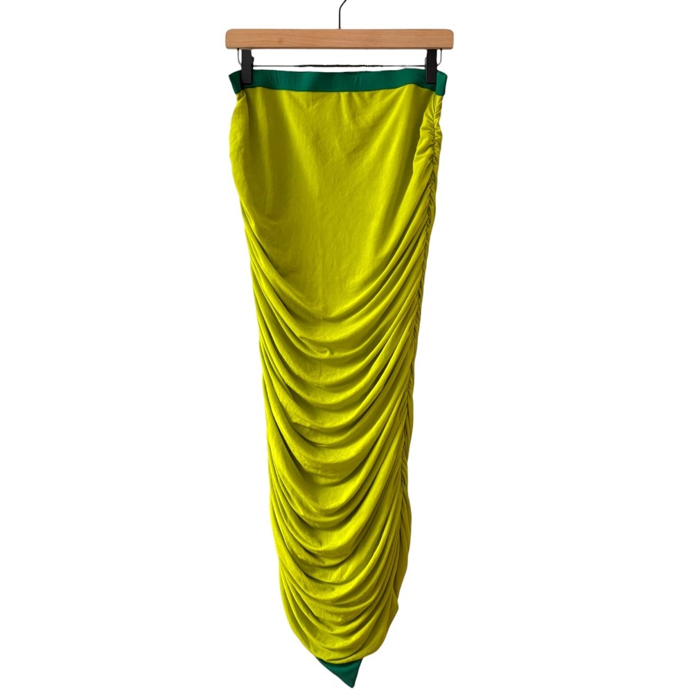 Simon Miller Mesh Pluto Ruched Maxi Skirt Lime Green Forest Green Size L - Picture 2 of 6